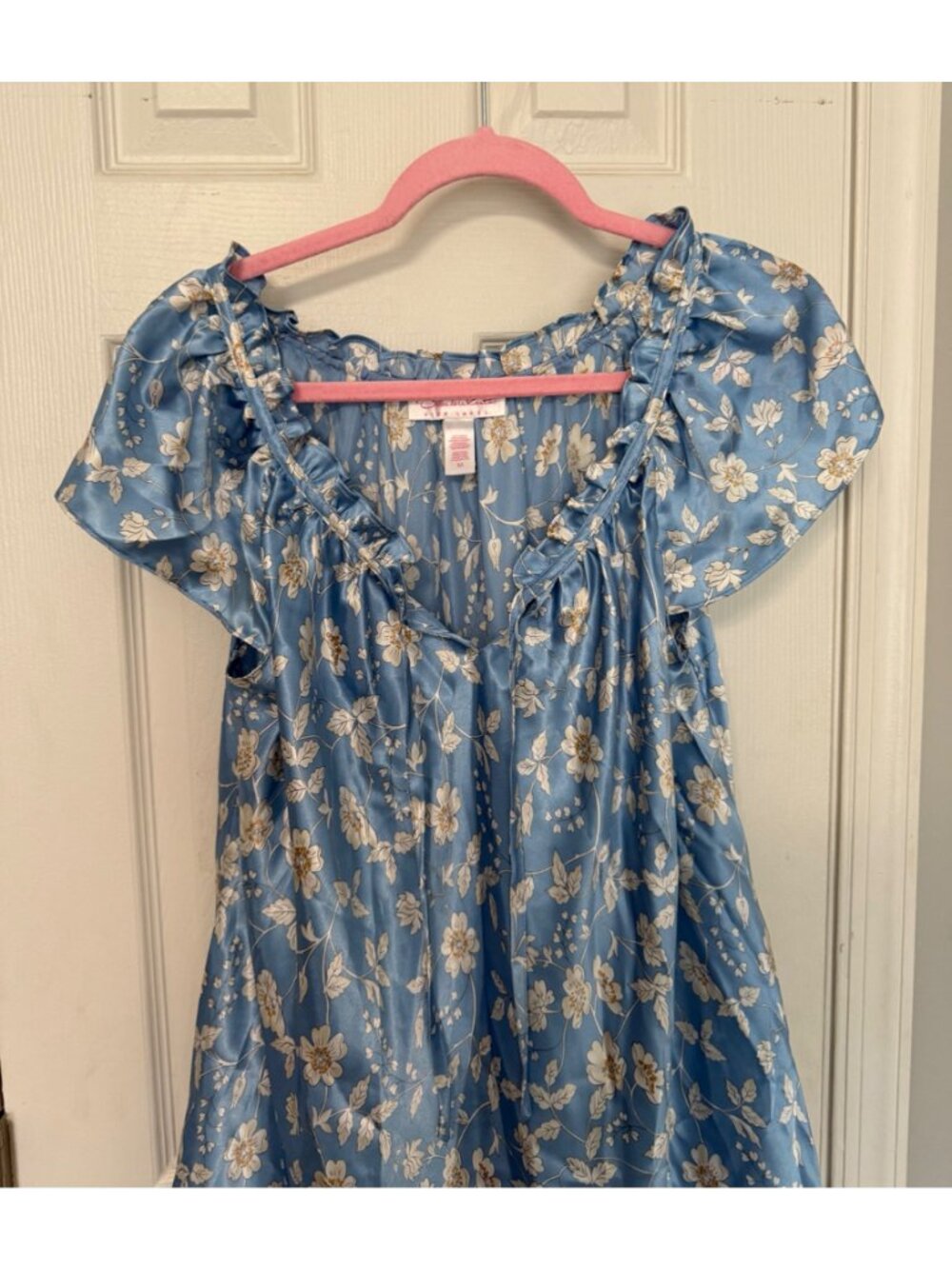 Vintage Oscar De La Renta Floral Satin Nightgown Slip Sleepwear Ruffle Medium - Picture 2 of 6